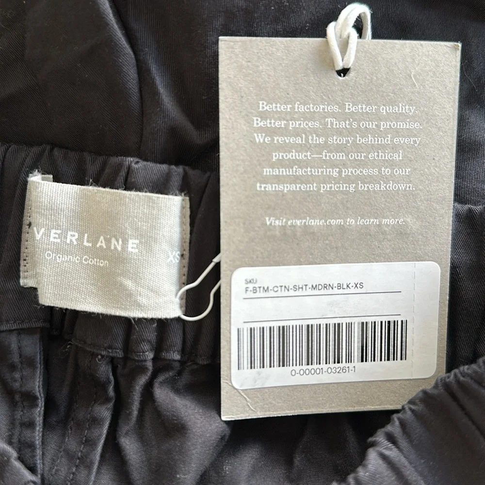 NEW EVERLANE The Easy Short Elastic Waist Pull‎ On Black Organic Cotton Size XS